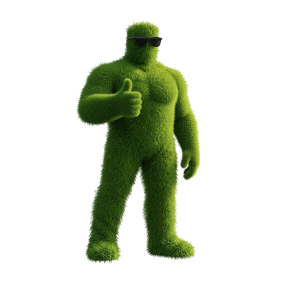 The Big Grass Guy mascot giving a thumbs up